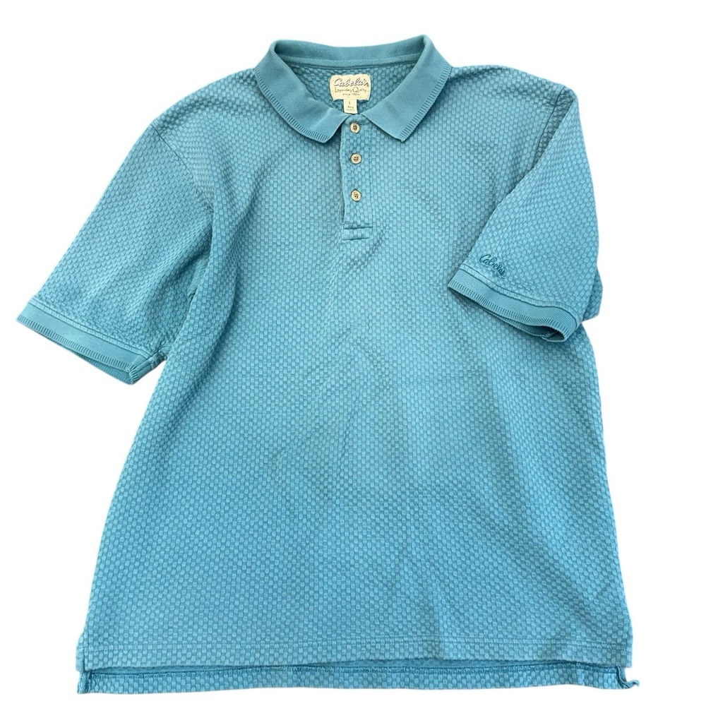 Vintage Cabelas Polo T-Shirt Men's L Teal Short Sleeve Textured Golf Preppy Dad